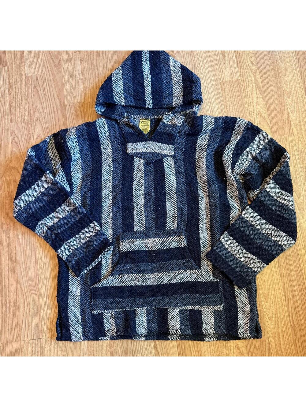 Vintage Franks Striped Rug Hoodie Mexico Baha Hippie XL